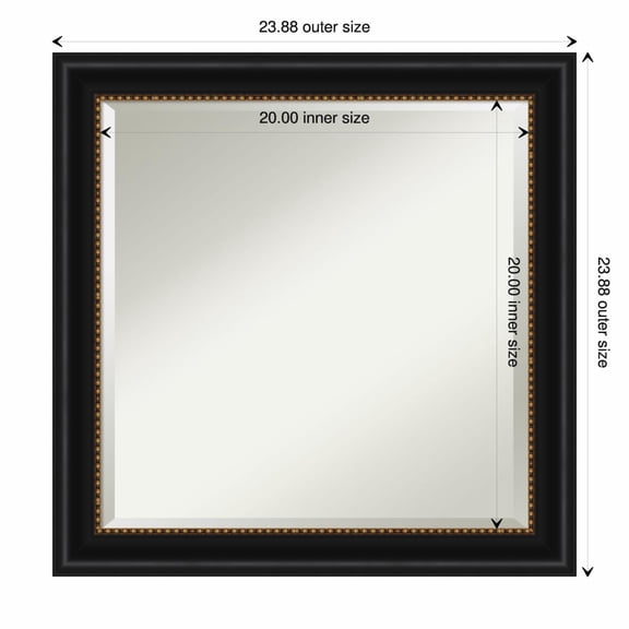 Amanti Art Manhattan Black Beveled Wood Wall Mirror 24 x 24 in.