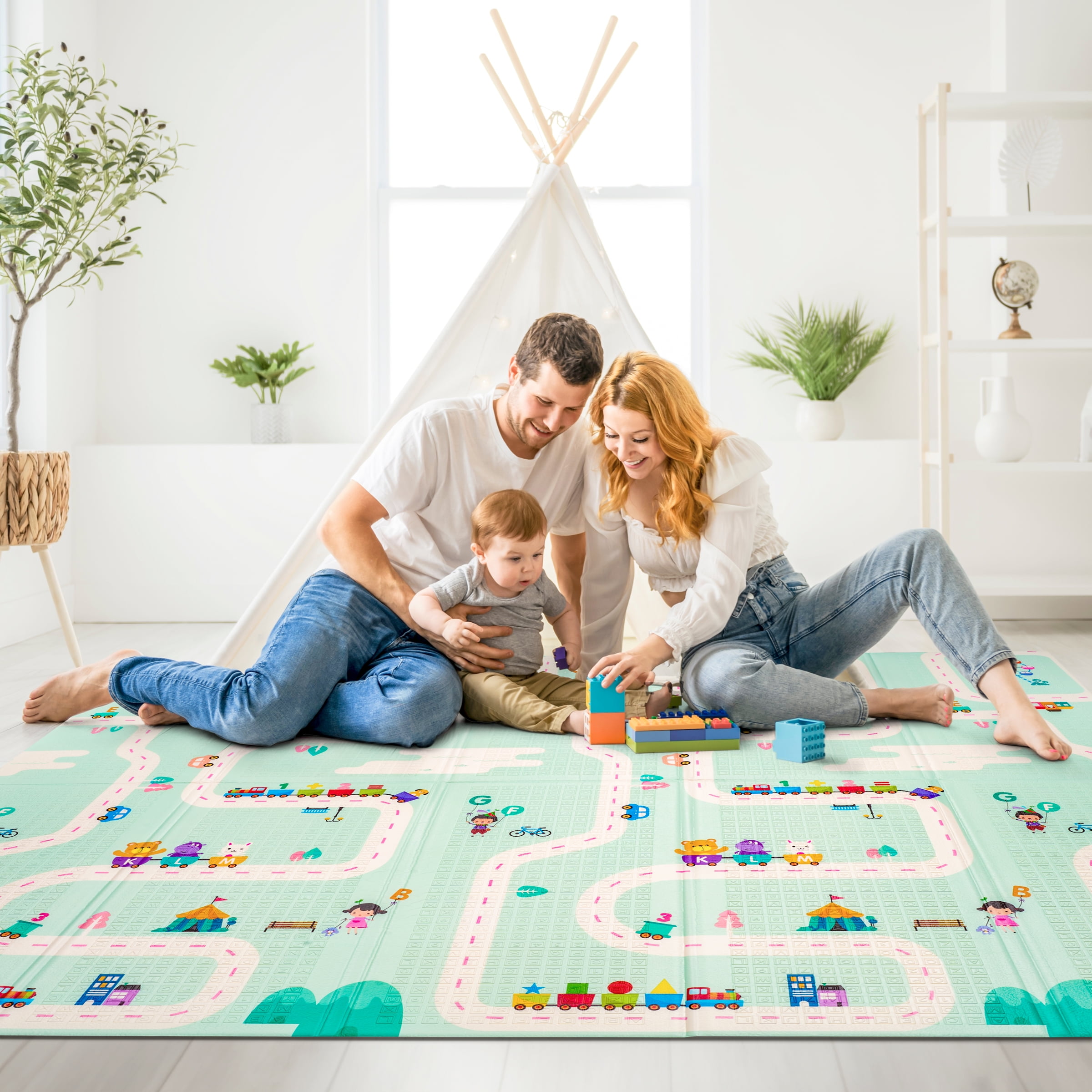Sorbus Foldable Baby Play Mat, Kids Foam Mats for Floor with Travel Bag - Waterproof Foldable Play Mats for Babies, Infants, Toddlers, and Kids Playtime & Tummy Time - 78" x 70" x 0.4"