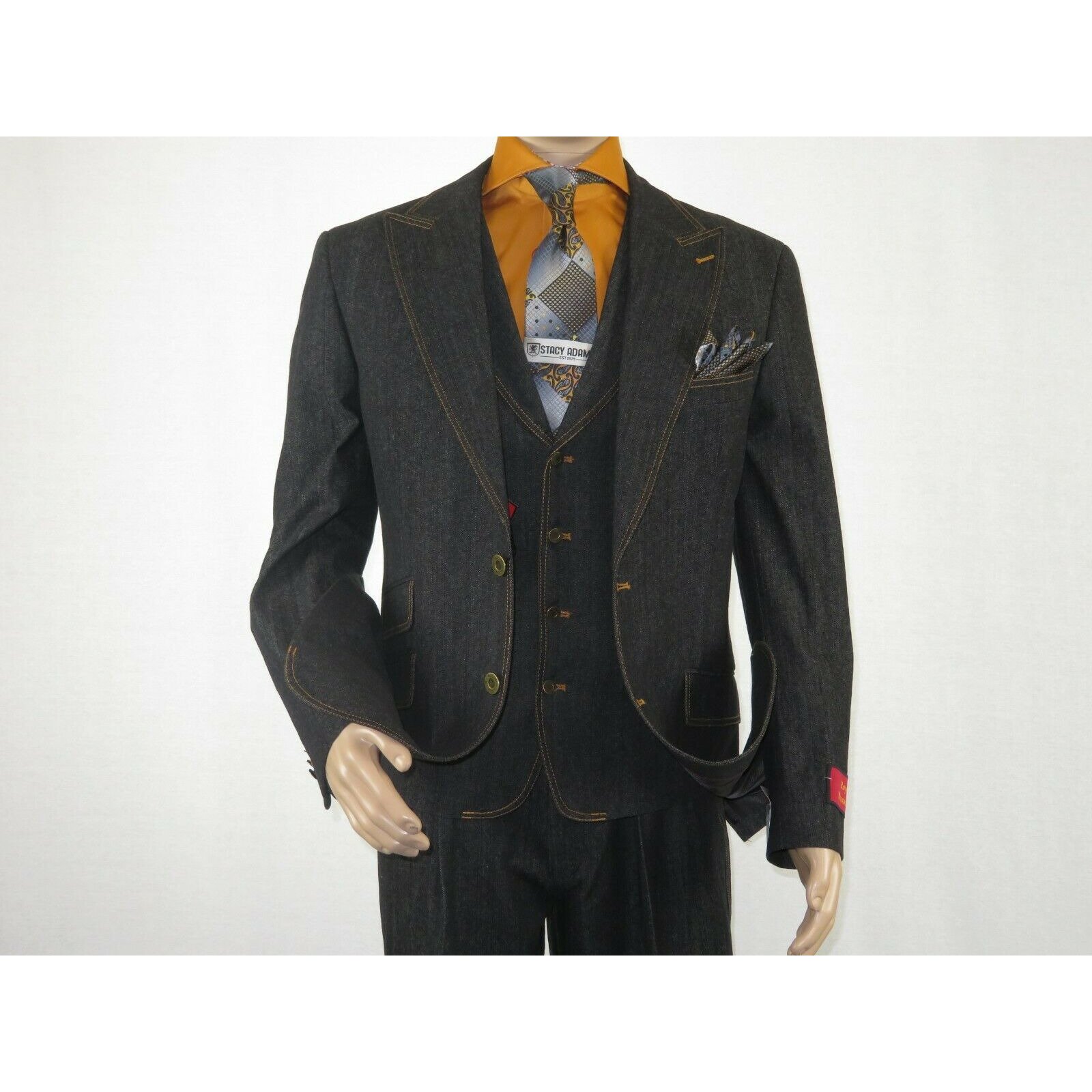 Royal Diamond By Apollo King Men Denim Suit Royal Diamond 3 Piece Vested Wide Leg Pleated Pants Den2 Black Walmart Com Walmart Com