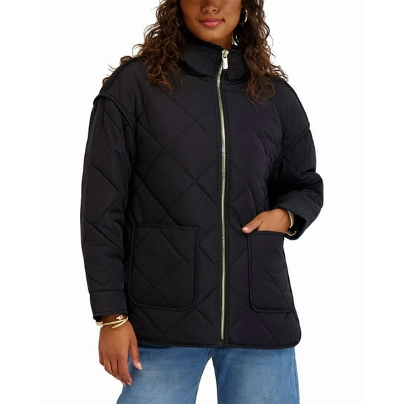 Kensie womens  Cire Medium Quilted Jacket, XL, Black