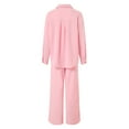 thumbnail image 4 of adviicd 2 Piece Outfits for Women Casual Lounge Sets Long Sleeve Button Down Shirts and Wide Leg Pants Sets Tracksuit (Pink, S), 4 of 7