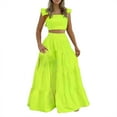 thumbnail image 2 of DHFJKG Women's 2 Piece Outfits Summer Maxi Skirt Sets Sleeveless Square Neck Slim Fit Crop Top High Rise Long Skirts Matching Set Versatile Outfit, 2 of 3