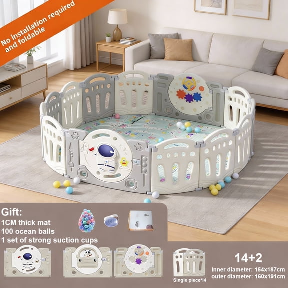 Baby Playpen,Infant Play Yard,Toddlers Playards,Baby Fence with Game Door and Mat for Toddlers,Grey&White