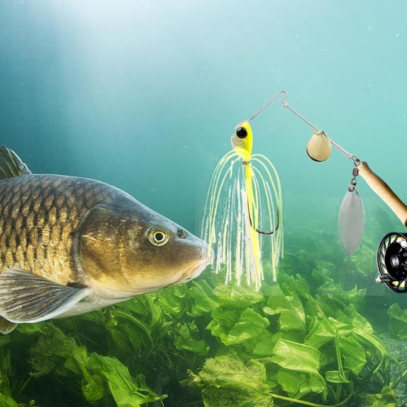 Weedless Spinnerbait Fishing Lure With Silicone Skirt,Metal Blade Bass Bait,Snag-Resistant Spinner Bait For Freshwater Saltwater Bass Pike Fishing-18g