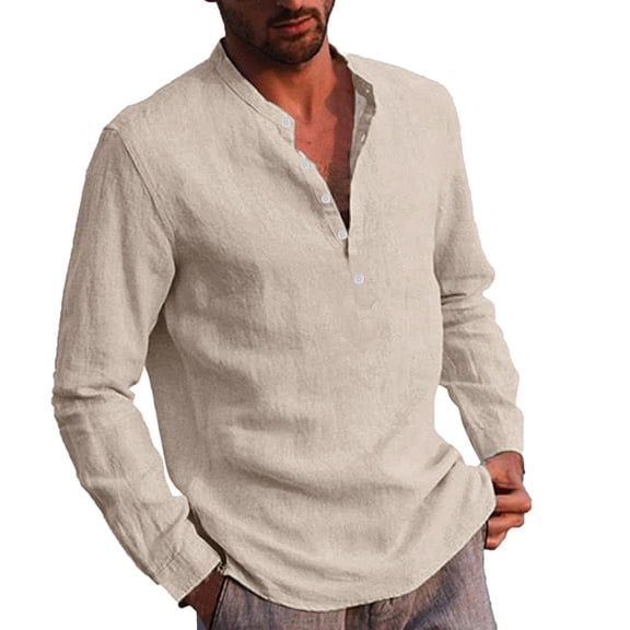 adviicd Men Fashion Casual Top Shirt Simple Comfortable Solid Color Collar Button Collar Shirt Top Long Summer Sleeve