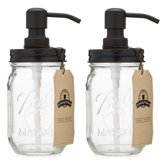 Jarmazing Products Mason Jar Soap Dispenser - Black - With 16 Ounce Ball Mason Jar - Made from Rust Proof Stainless Steel - Two Pack