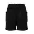 thumbnail image 4 of Povozer Women Shorts Plus Size Womens Summer Cotton Comfy Drawstring Casual Elastic Waist Pocket Loose Shorts Pants(Black,S), 4 of 5