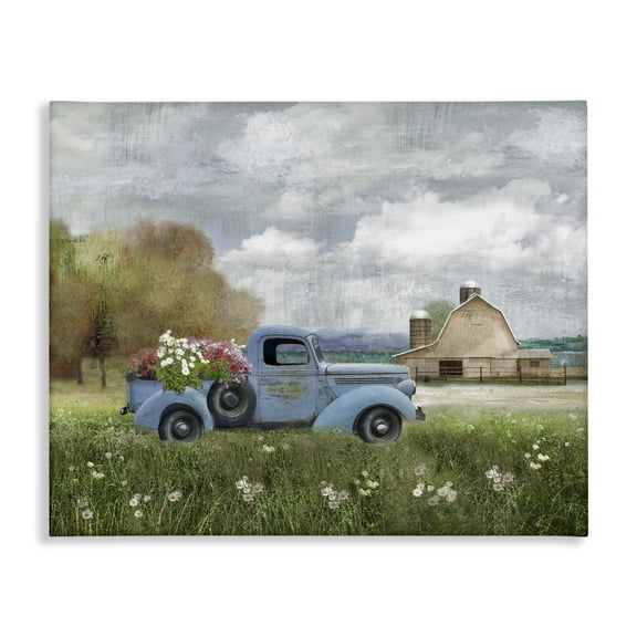 Stupell Industries French Country Vintage Blue Truck in Meadow Canvas Art, 20 x 16, by Nan