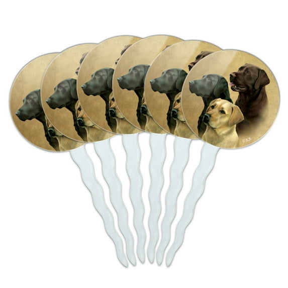 Labrador Retriever Trio Dogs Portrait Cupcake Picks Toppers Decoration Set of 6