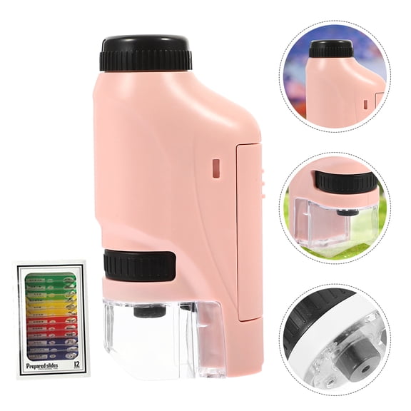 Luxshiny 1Set Portable Monocular Microscope Pink Plastic Simple Biological Magnifier for Science Exploration