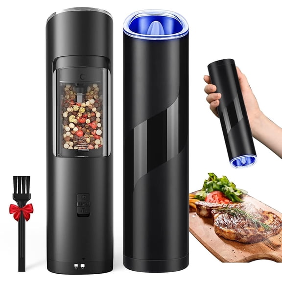 Kitchen Electric Salt and Pepper Grinder with LED Indicator，Automatic Gravity Sensor Battery Powered Spice Grinder One Hand Easy Operation Adjustable Coarseness