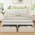 thumbnail image 1 of SIBEDS LED Bed Frame with Drawer Pockets and PU Upholstered White Wingback Headboard, Queen, 1 of 8