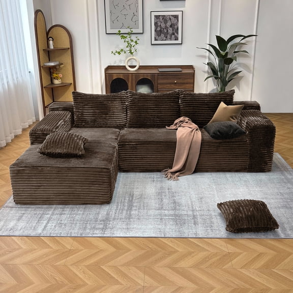 104" Cloud Sectional Couch with L-Shape Chaise, Modern Modular Sofa with Deep Seat, Upholstered Couches with Back Cushion，Upholstered Couches for Living Room Bedroom,Khaki,Left Facing Chaise
