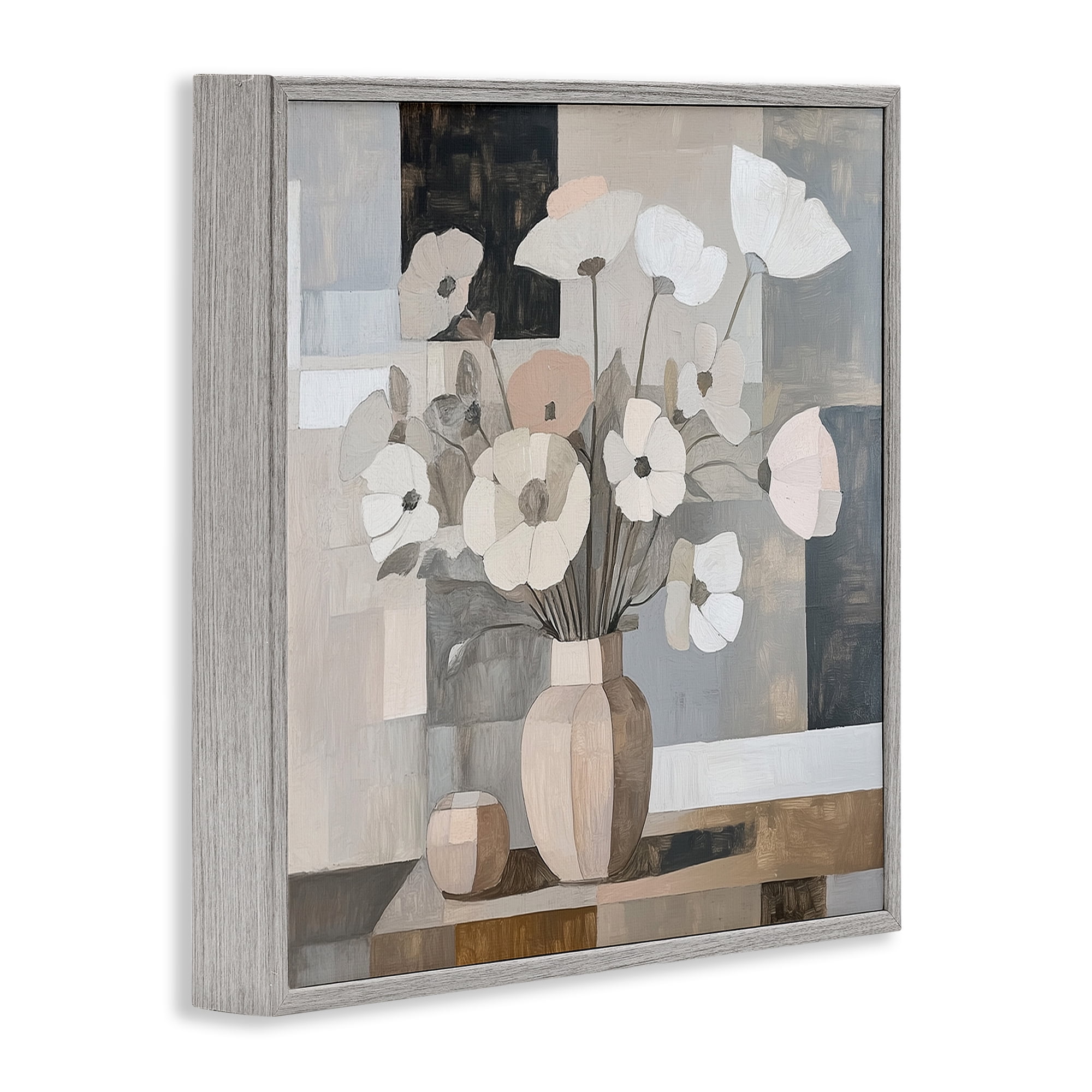 Stupell Industries Muted Pastel Poppies in Cubism Gray Framed Giclee Art, design by Heidi Kuntz