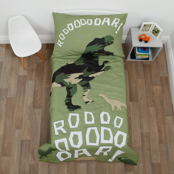 Everything Kids Dinosaur 4 Piece Toddler Bedding Set, Comforter, Fitted Sheet, Top Sheet, Pillowcase