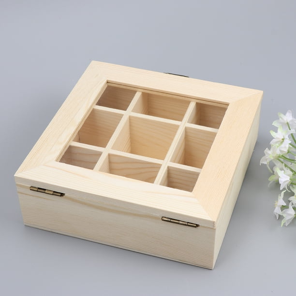 Boîte de rangement pour café Boîte à thé en bois avec 9 compartiments et  fenêtre en verre 