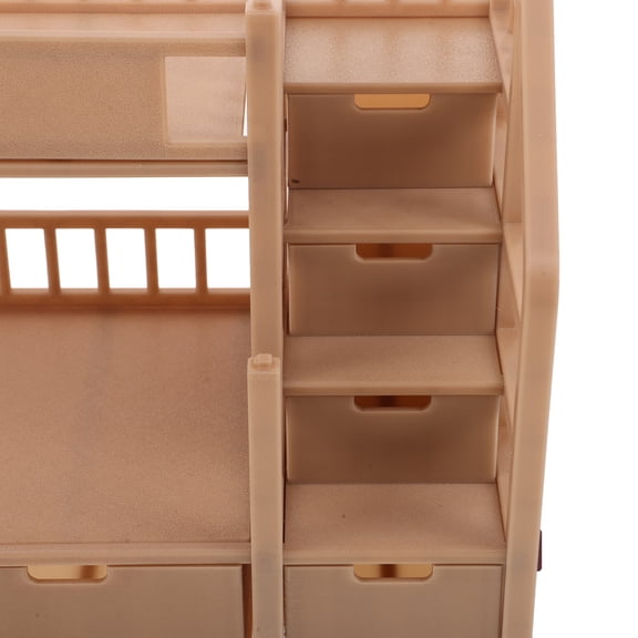 TABLZONE Light Brown Plastic Bunk Bed Dollhouse Accessory with Storage Drawer for 18cm Dolls, Realistic Miniature Furniture