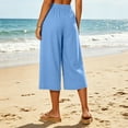 thumbnail image 6 of Women's Linen Blend Wide Leg Cropped Pants Elastic Waist Casual Summer Capri Trousers with Pockets Lightweight Breathable Palazzo Lounge Wear for Everyday Comfort, 6 of 7