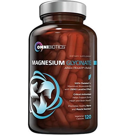 OmniBiotics Magnesium Glycinate Supplement – with 100% Pure Albion TRAACS Bisglycinate Chelate for Sleep, Muscle, Nerve & Heart Health – 120 Vegan Capsules