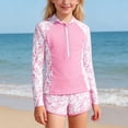 thumbnail image 2 of SGMVNU Girls 2 Piece Swimsuits Rash Guard Long Sleeve Swim Top with Shorts Girl Swim Top Size 12 Cute Floral Bathing Suit(Size 9-10 Years,t1-Pink), 2 of 5