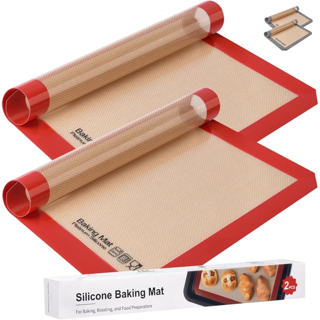 Tapete de silicona para hornear apta para alimentos, resistente al calor de 248 °C (248 °C), longitud 16.5 pulgadas de ancho 11.6 pulgadas, 2 unidades), color rojo
