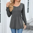 thumbnail image 4 of BLCHUNen Womens Blouses Crew Neck Pullover Long Sleeve Chest Pleated Casual Lightweight Leisure Home Lounge Fall Tops, 4 of 9