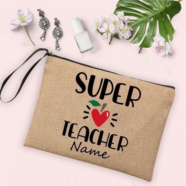 Estuche de lápices de arcoíris para profesores, bolsa de maquillaje personalizada con nombre, suministros de papelería de lino, bolsas de almacenamiento, Neceser de viaje, los mejores regalos qiuyongming unisex