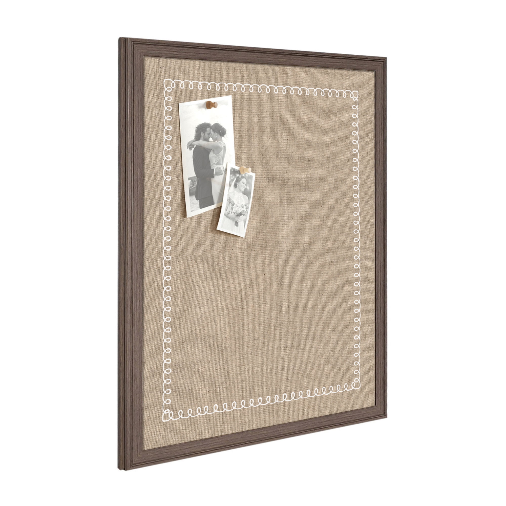Kate and Laurel Framed Fabric Pinboard 18 x 42, White Scalloped Edge Printed Linen Decorative Bulletin Board for Use as a Vision Board or Wall Organization, Bethany White Frame