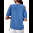 thumbnail image 3 of Blusas con Hombros Descubiertos para Mujer, Grandes, Cuello en V, Corta, Ropa de Verano, Túnicas Abotonadas, Azul, 4XL, 3 of 7