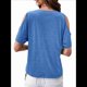 thumbnail image 3 of Blusas con Hombros Descubiertos para Mujer, Grandes, Cuello en V, Corta, Ropa de Verano, Túnicas Abotonadas, Azul, 4XL, 3 of 7