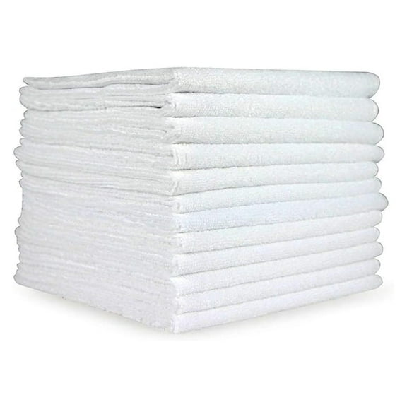 Microfiber Cleaning Towels 16x16, 10 Pack - White 300GSM - Premium Absorbent Cloths for Cars, Home, Kitchen, Screens & Dusting