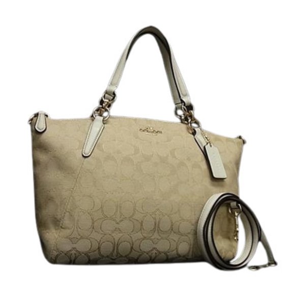 Pre-Owned COACH Mini Christy Carryall Handbag F36625, Beige/Ivory Canvas/Leather, Women's...