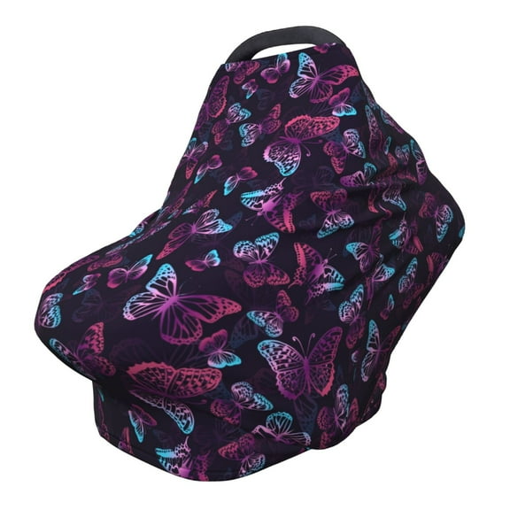 Fotbe Purple Butterfly Pattern Car Seat Covers for Babies, Nursing Breastfeeding Cover Infant Carseat Canopy, Soft Stretchy Carrier Cover