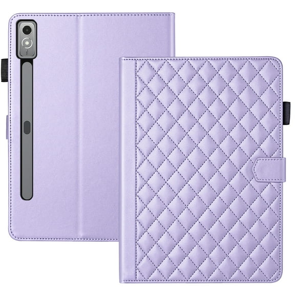 Allytechgroup Case for Lenovo Tab P12 12.7 Inch 2023 with Pencil Holder & Card Pockets, Luxury PU Leather Multi-Angle Viewing Kickstand Magnetic Clasp Folio Cover, Purple