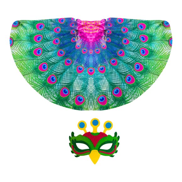 Capa de disfraz de pavo real con máscara para festival, carnaval, mascarada, decoración, juego de rol Verde