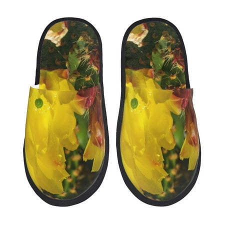 Balery Cactus Flowers Slient Indoor Furry Fleece Comfort House Shoes Soft Non-Slip Home Shoes Cotton slippers House Slippers-- Large