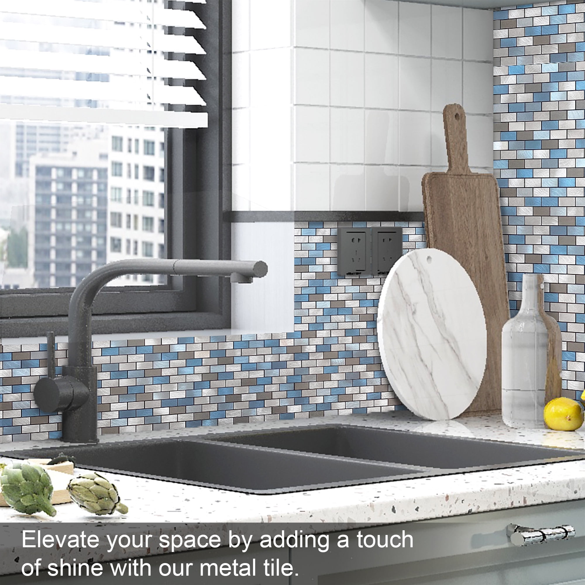 BeNice Peel and Stick Backsplash Kitchen Backsplash Tile Stickers Metal Blue