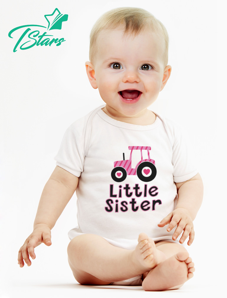 Tstars Baby Girl Bodysuit - "Little Sister" Tractor-Themed Design: Ideal Baby Shower Gift, Perfect for Tractor-Loving Little Sisters - Adorable Newborn Clothes for Little Farm Girls - image 3 of 6