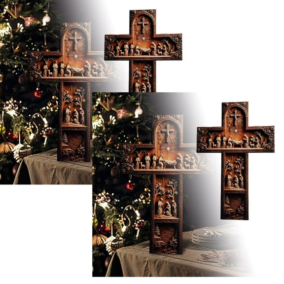 Leojiow 2Pcs Crucifix Wall For Home Handmade For Hanging Wall Or Catholic For Church Home Room Décor With Of Red 30X20X0.5Cm