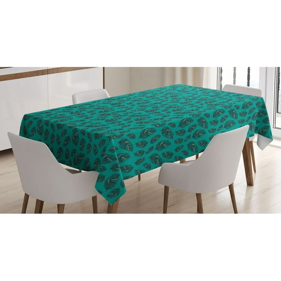 Boho Tablecloth, Oriental Peacock Feathers Repetition Hippie Lifestyle Bohemian Art Print, Rectangle Satin Table Cover Accent for Dining Room and Kitchen, 60" X 90", Jade Green and Teal, by Ambesonne