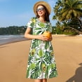 thumbnail image 4 of Naloa Green Tropical Print Womens Summer A-Line Dress with Pockets,Short Sleeve Dresses,Flowy Beach Swing Dress for Vacation Travel, 4 of 6