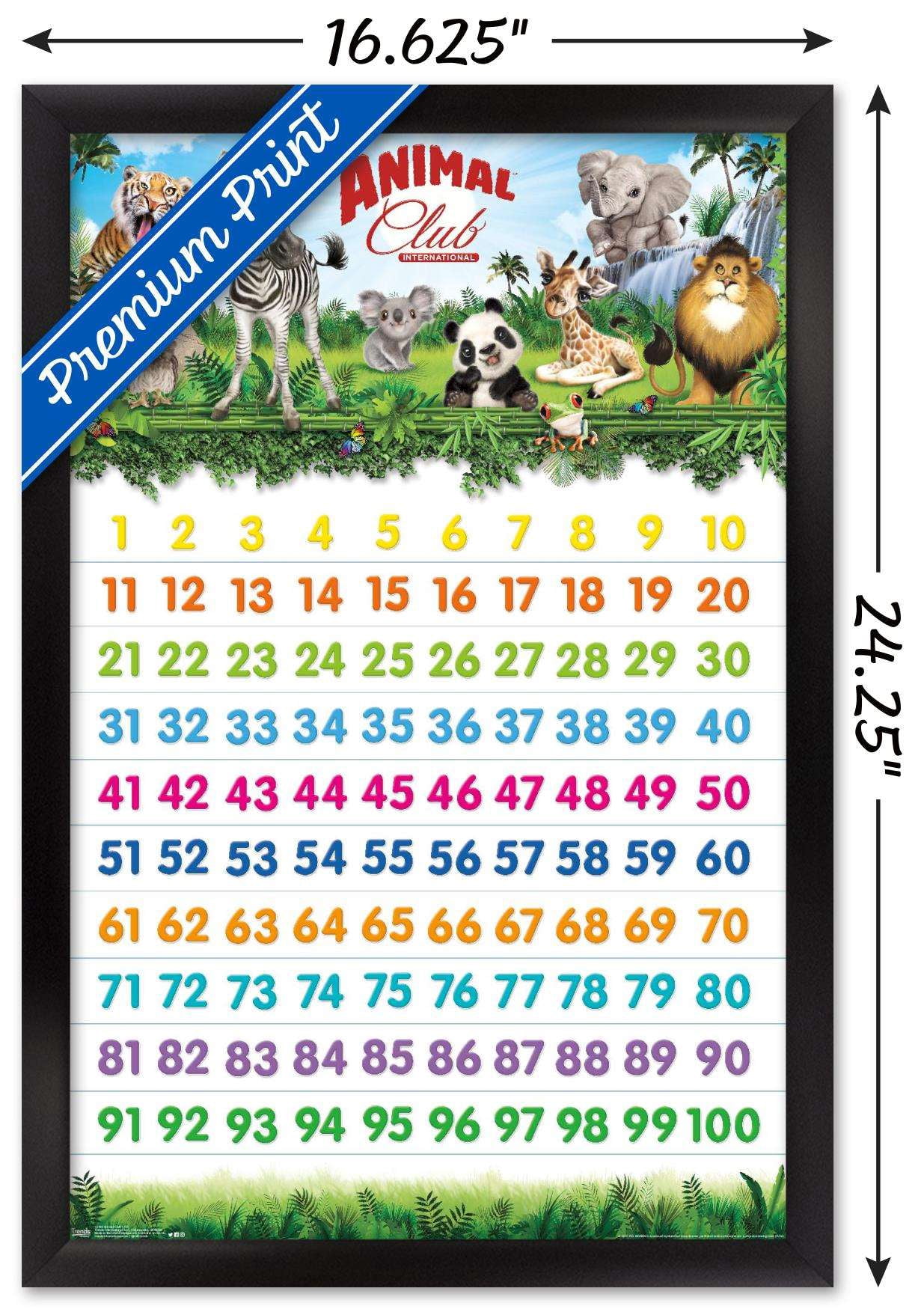 Animal Club - Numbers 123 Wall Poster, 14.725" x 22.375", Framed
