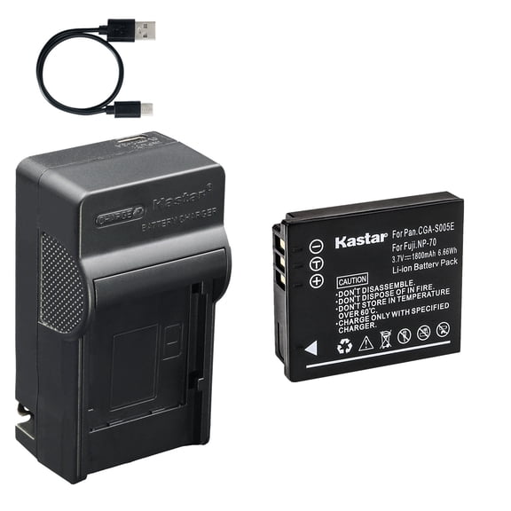 Kastar 1-Pack Battery and AC & USB-C Charger, Compatible with Panasonic CGA-S005, Fujifilm NP-70, Pentax D-Li106, Leica BP-DC4, Ricoh DB-60, Sigma BP-41, Kodak LB-080, Samsung IA-BH125C Batteries