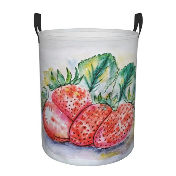 ZICANCN Watercolor Strawberry Laundry Basket Organizer , Dirty Clothes Hamper for Bathroom Kids Girls Boys Laundry Hamper Small