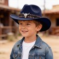 thumbnail image 2 of NOLDARES Toddler Boys Cowboy Hat, Western Hat for Kids, Leather Hatband Baby Cowgirl Hat for Girls(Navy,3-8 Y), 2 of 5