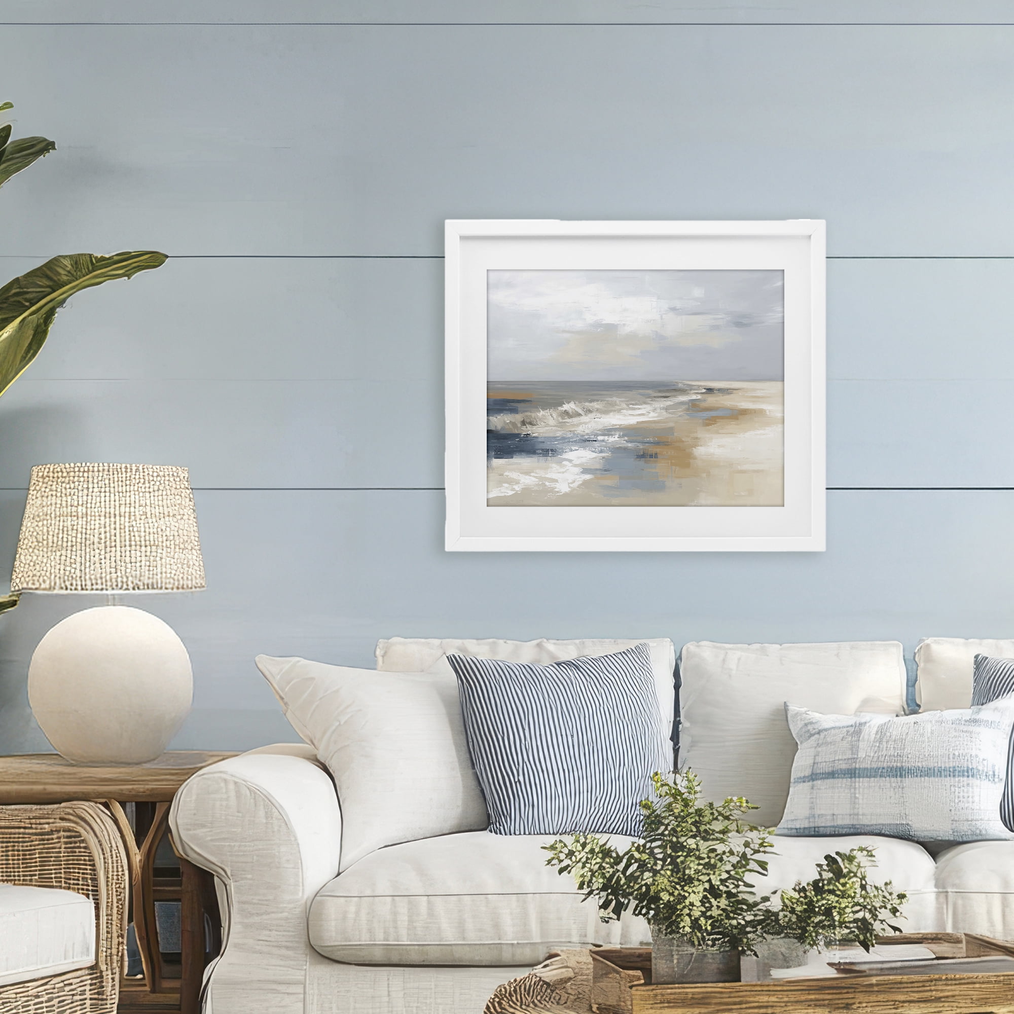 Stupell Industries Tranquil Beach in Neutrals White Framed Print Under Glass, design by Kim Curinga