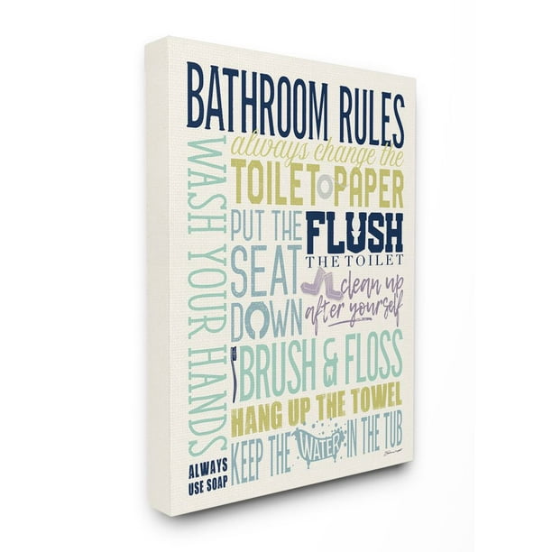 The Stupell Home Decor Collection Bathroom Rules Aqua Blue Green And Purple Colorful Typography Canvas Wall Art Com - Stupell Home Decor Bathroom
