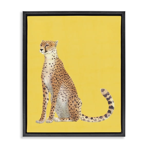 Stupell Industries Modern Cheetah on Vibrant Yellow Black Floating Frame Canvas Art, 17 x 21, by Karolina Sato