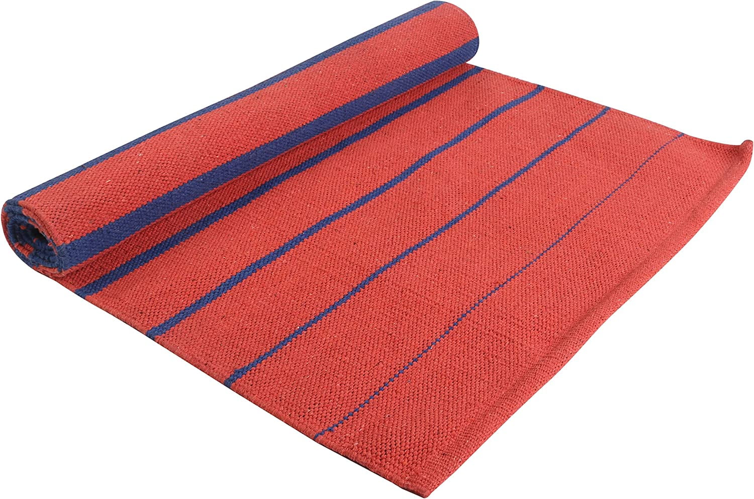 KD Cotton Yoga Mat Hand Woven Yoga Mat Eco Freindly Organic Handloom Mat  Supreme Heavy Quality with Carry Strap- 24 x 72 Exercise Mat - Red Blue