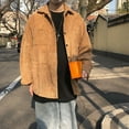 thumbnail image 1 of Camisa de pana Blusas de pana con botones y cuello de manga larga Chaqueta vintage texturizada de gran tamaño para hombres Caqui M, 1 of 5